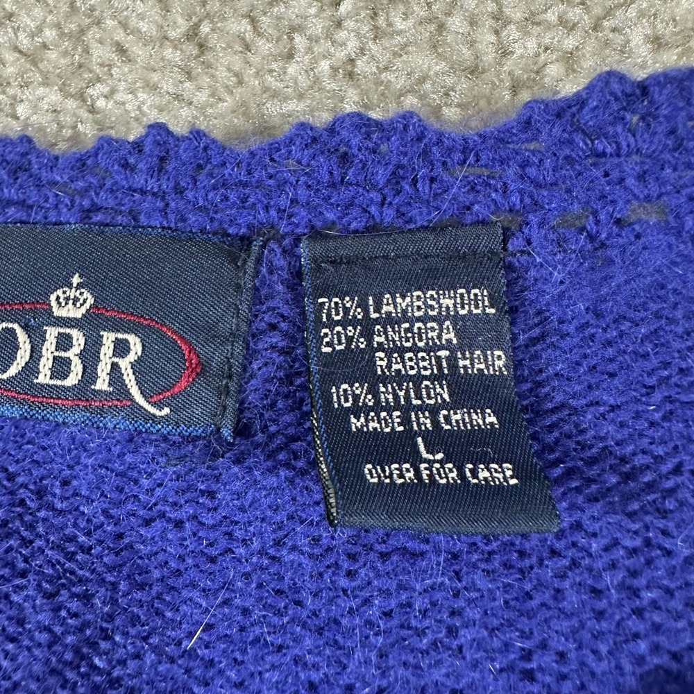 OBR Royal Blue Lambswool Angora Crochet Lace Trim Cardigan Sweater L Cottagecore - Picture 5 of 8